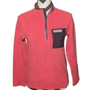 Vineyard Vines Kids Performance Fleece 1/4 Zip Pullover Jacket Coral L 16